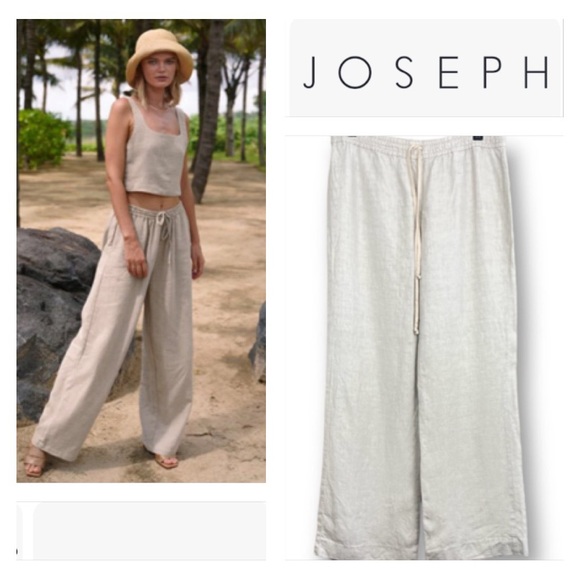 JOSEPH Nude Linen Pull Up Drawstring Relax Lounge Resort Pyjama Pants Sz US 10 - Picture 1 of 13